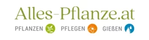 Logo von Alles-Pflanze.at mit den Begriffen Pflanzen, Pflegen und Gießen sowie passenden Symbolen für Bewässerungssysteme